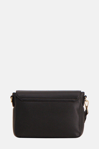 Sac à bandoulière noir de VALENTINO BAGS avec bandoulière dorée, en cuir texturé.