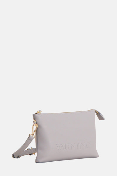 Sac à bandoulière bleu clair de Valentino Bags avec une bandoulière et une fermeture à glissière dorée.