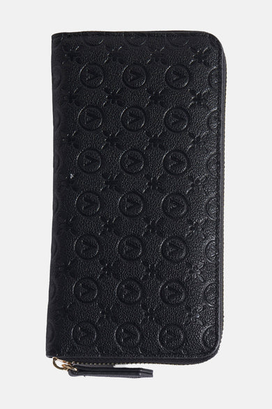 Zwarte portemonnee van VALENTINO BAGS, met all-over reliëf monogrampatroon.