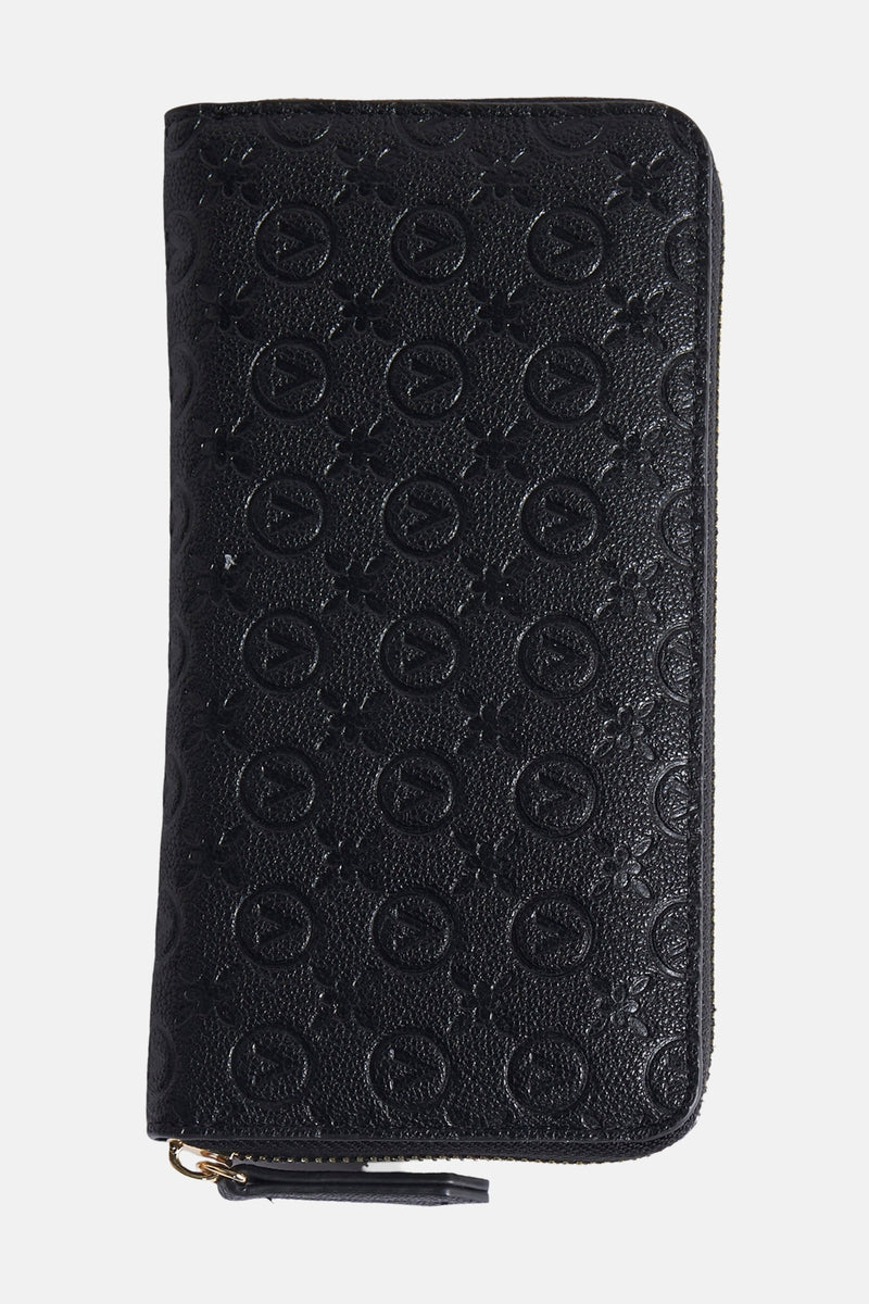 Zwarte portemonnee van VALENTINO BAGS, met all-over reliëf monogrampatroon.