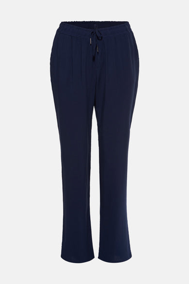 Pantalon bleu de ZABAIONE, coupe droite décontractée avec cordon de serrage à la taille.