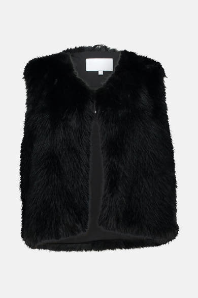 Zwarte nepbont bodywarmer van ZABAIONE, met een zwarte voering.