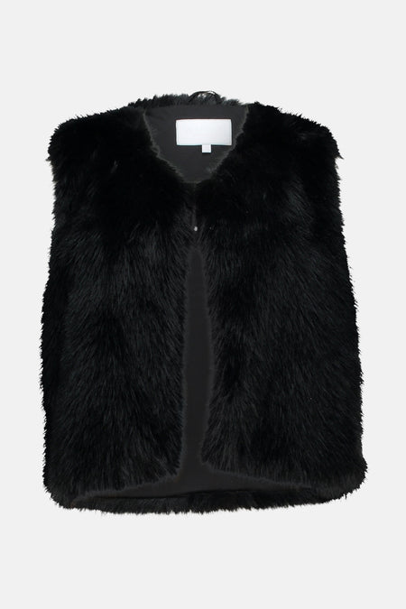 Zwarte nepbont bodywarmer van ZABAIONE, met een zwarte voering.