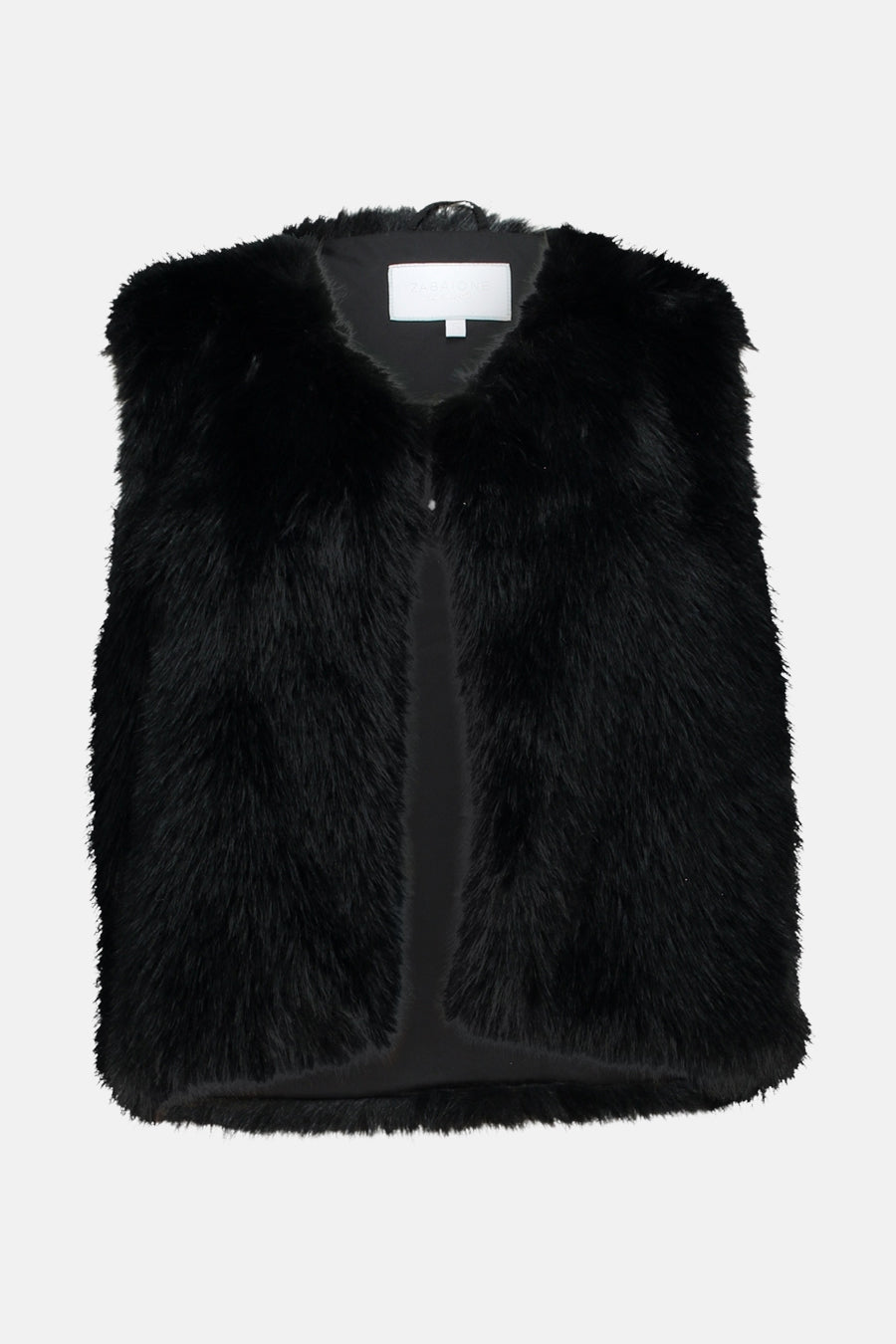 Zwarte nepbont bodywarmer van ZABAIONE, met een zwarte voering.