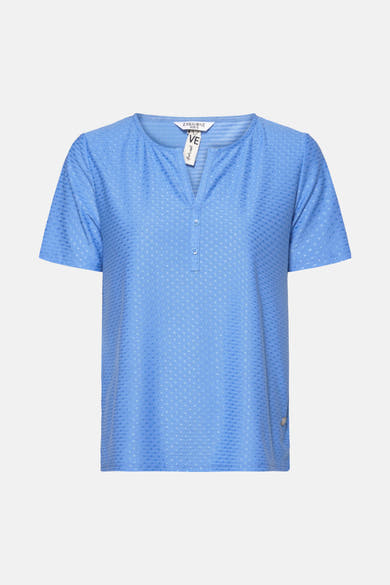 Blauw T-shirt met korte mouwen van Zabaione, met een subtiel textuurpatroon over de gehele stof.