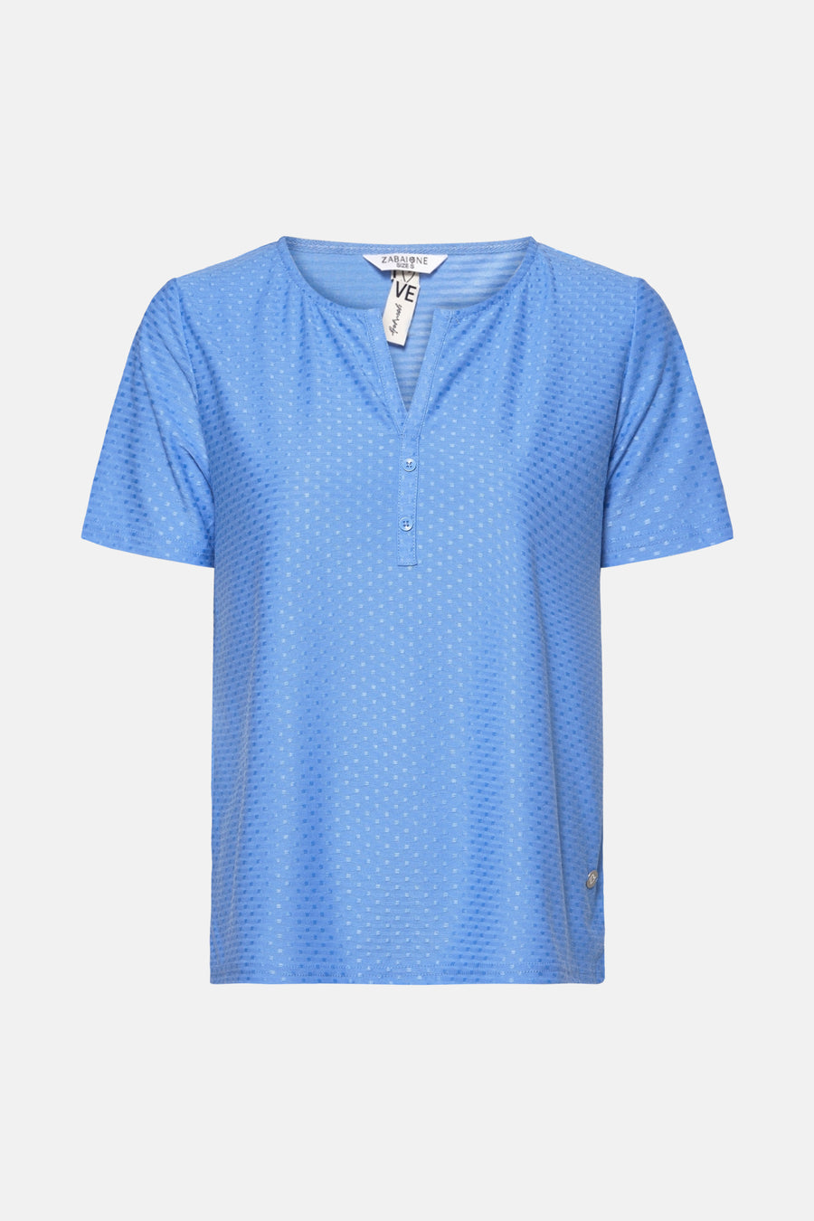 Blauw T-shirt met korte mouwen van Zabaione, met een subtiel textuurpatroon over de gehele stof.