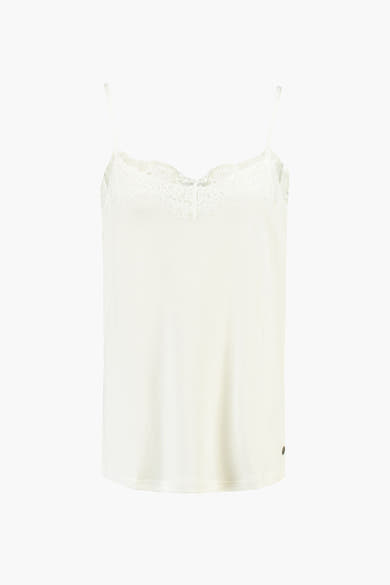 Witte top met dunne bandjes van GARCIA, versierd met kant bij de halslijn.