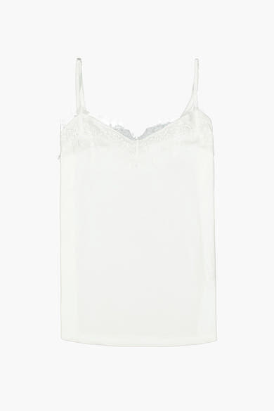 Witte tanktop met dunne bandjes van GARCIA, met sierlijk kant bij de halslijn.
