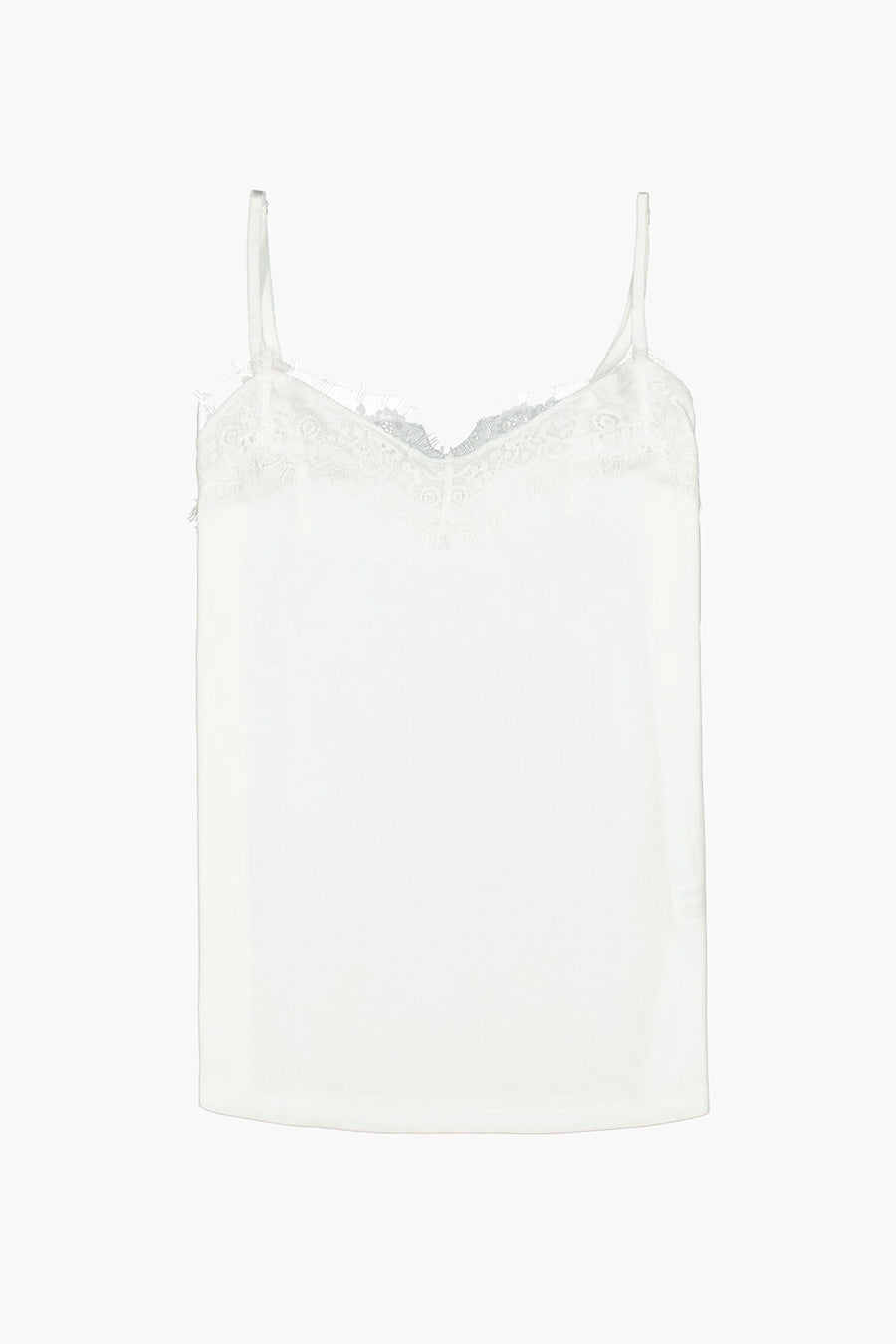 Witte tanktop met dunne bandjes van GARCIA, met sierlijk kant bij de halslijn.