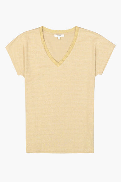 Gouden T-shirt met korte mouwen van GARCIA, in glanzende stof met geschulpte V-hals.