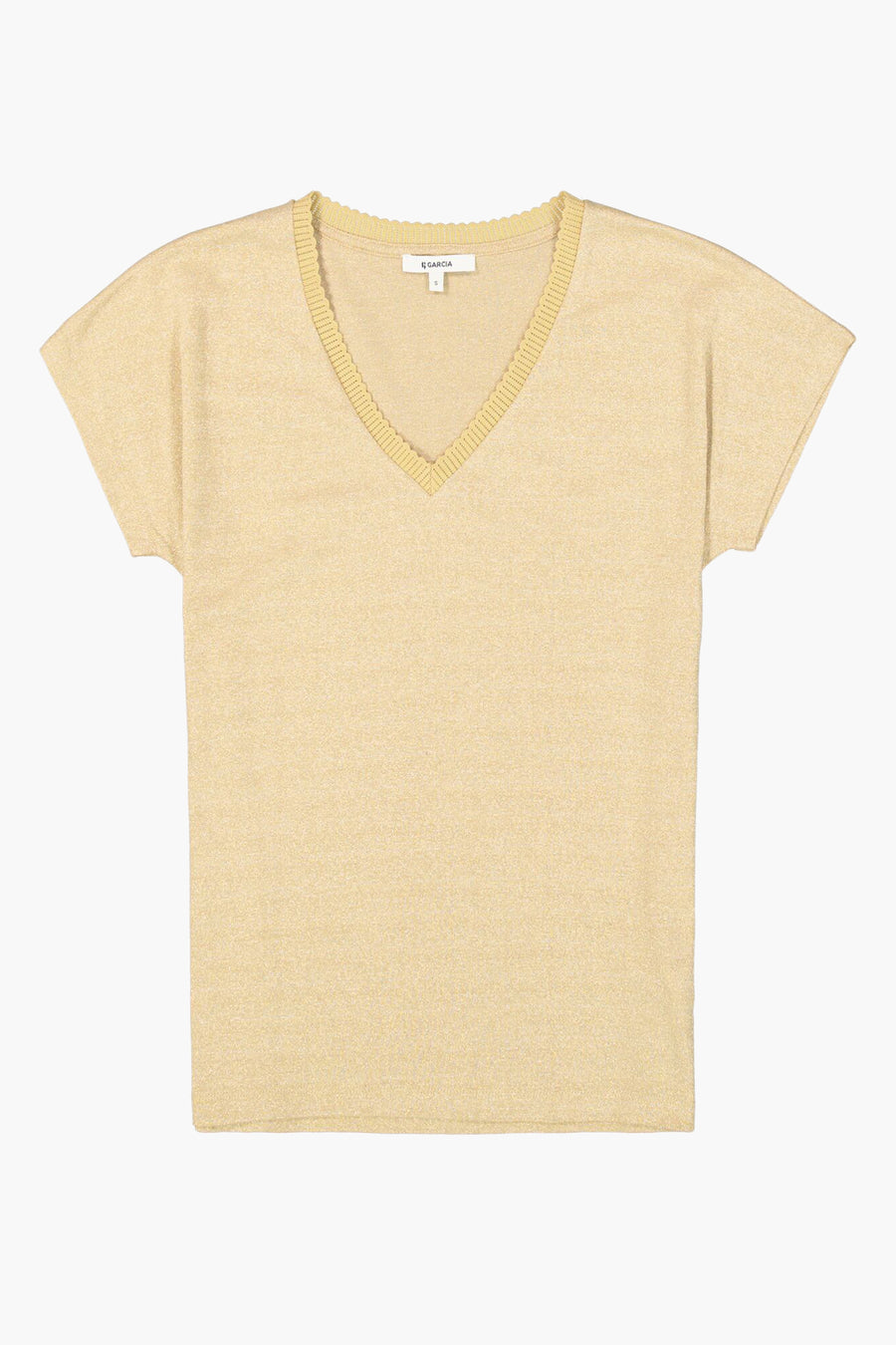Gouden T-shirt met korte mouwen van GARCIA, in glanzende stof met geschulpte V-hals.