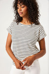 Ecru T-shirt met korte mouwen van GARCIA, zwarte horizontale strepen, omgeslagen mouwen.