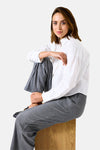 Grijze broek van GARCIA, met een visgraatstructuur, elastische tailleband en zijzakken.
