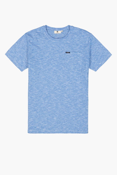 T-shirt bleu à manches courtes de GARCIA, avec poche poitrine discrète et motif chiné subtil.