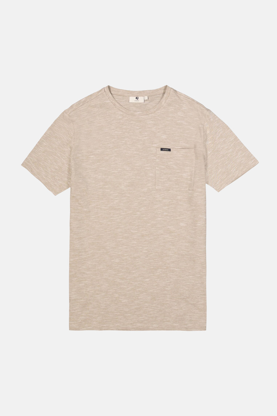 T-shirt à manches courtes beige en maille, de GARCIA, avec poche poitrine simple.