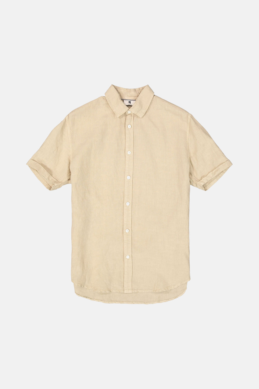 Beige overhemd met korte mouwen van GARCIA, van getextureerd linnen met witte knopen.