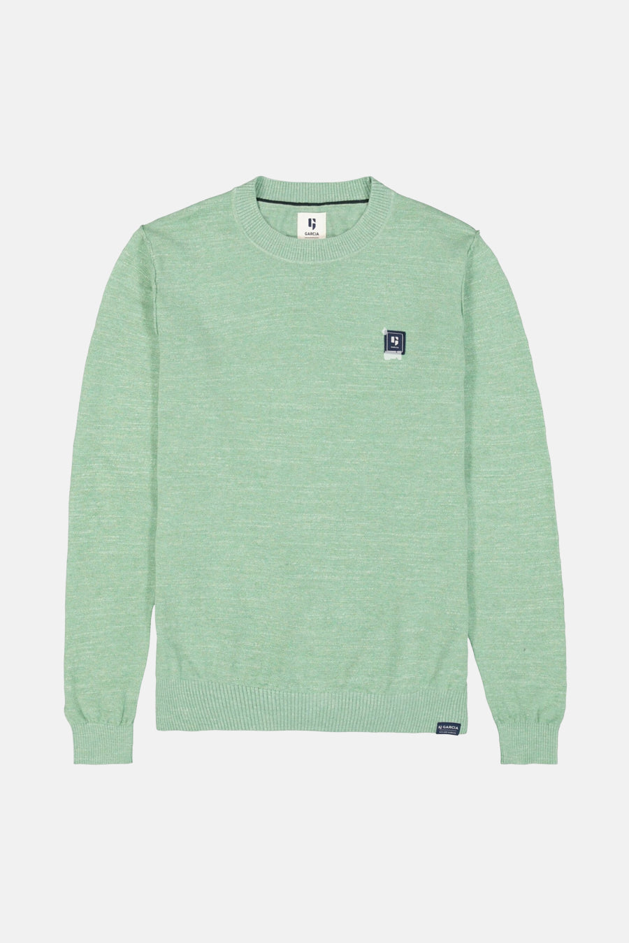 Groene rondehals trui van GARCIA, met een klein logo op de borst en een geribbelde zoom.