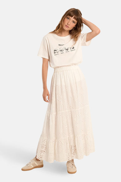 Lange witte rok van Molly Bracken, bohemien stijl met broderiedetails.